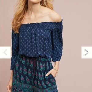 Anthropologie floral summer paisley shorts romper drawstring belt $258